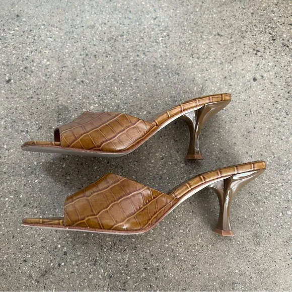 Brown Croc-Embossed Slide Sandal Mule - Picture 4 of 7